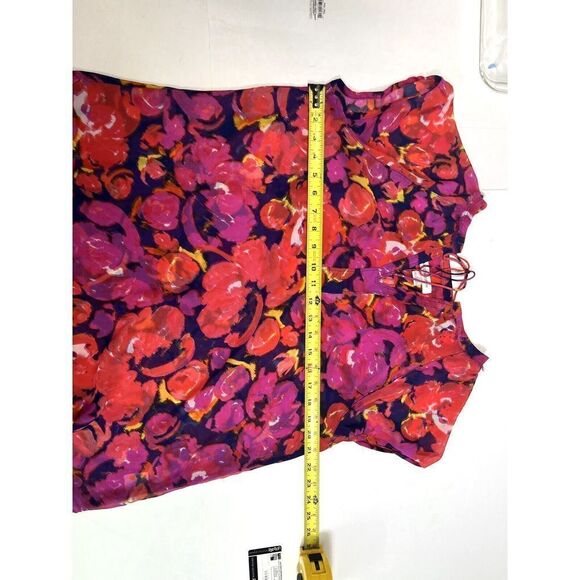 Liz Claiborne Large Top Colorful Semi-Sheer V Neck Flowy Tunic Blouse - Picture 7 of 10